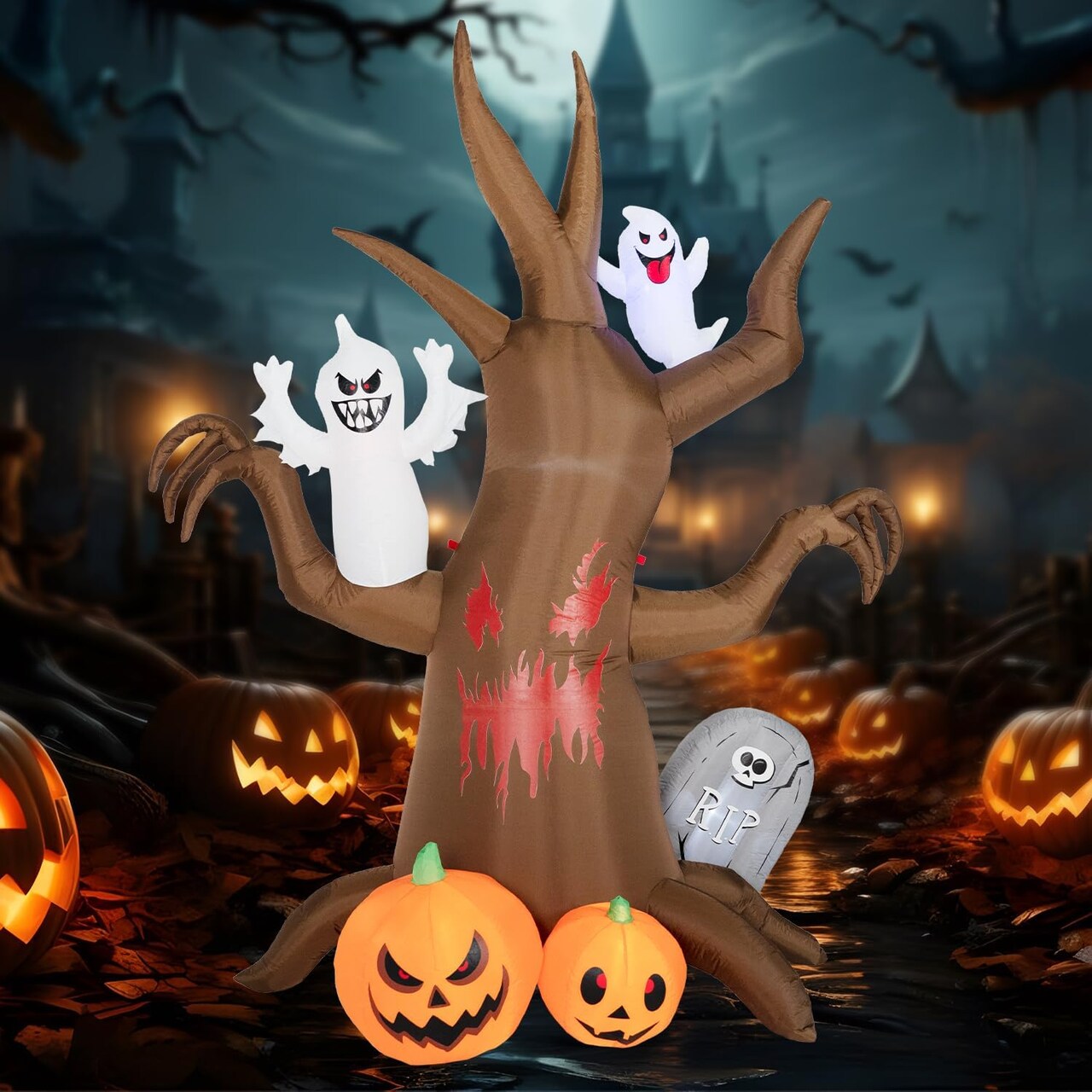 8FT Halloween Inflatable Scary Tree Decoration with Built-in LED Lights